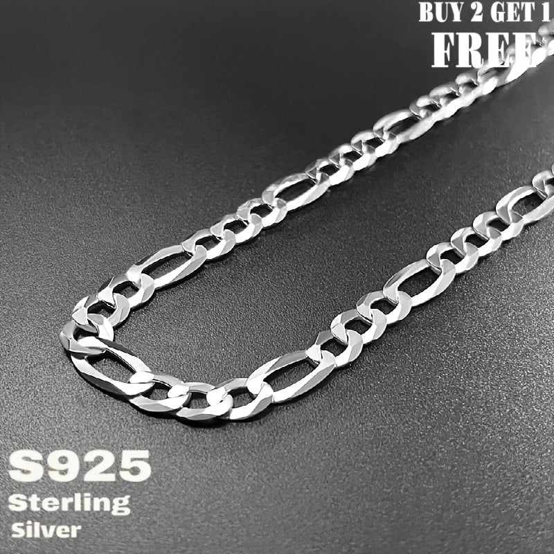 925 Silver Figaro Chain Necklace 6mm - Genuine Sterling Silver Unisex Necklace for Men & Women, 22 to 24 Inch, Fashionable Versatile Jewelry, Gift Box Included