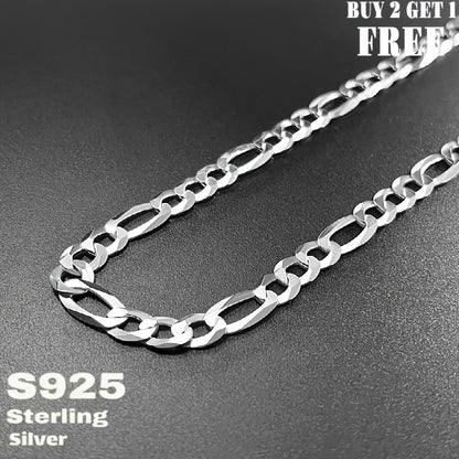 925 Silver Figaro Chain Necklace 6mm - Genuine Sterling Silver Unisex Necklace for Men & Women, 22 to 24 Inch, Fashionable Versatile Jewelry, Gift Box Included