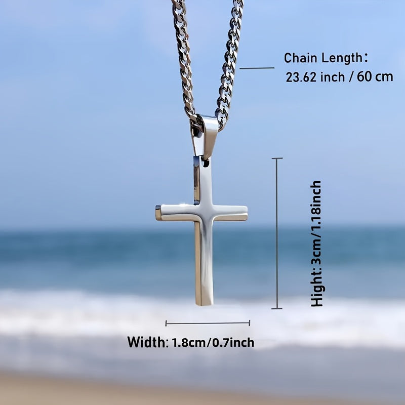 1 men's fashionable cross pendant necklace, plated with 18K golden Cuban chain, stainless steel men's minimalist casual necklace