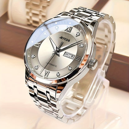 Men's Tourbillon Style Watch | Stainless Steel Quartz Wristwatch with Calendar & Night Glow, Luxury Dress Watch for Men – Perfect Father's Day Gift