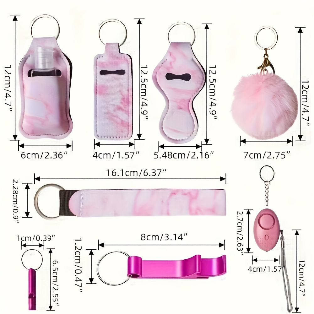 11pcs Ladies Set with Rhinestone Multifunctional Keyring, Card Holder, Storage Bag, Medication Bottle, Whistle, Perfume Bottle - Classic Quote Metal with Rhinestone Embellishment, Round Buckle, Whistle Included