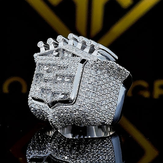 925 Sterling Silvery Men'S Iced Out Round Cut Crown Rings Rapper Hip Hop Ring Engagement Jewelry For Gift