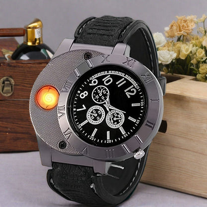 Lighter Watch for Men Lingkun Casual Wristwatch with Windproof Smoke Lighter Built-In Unique Gift for Dad Father's Day Valentine's Day Christmas Anniversary