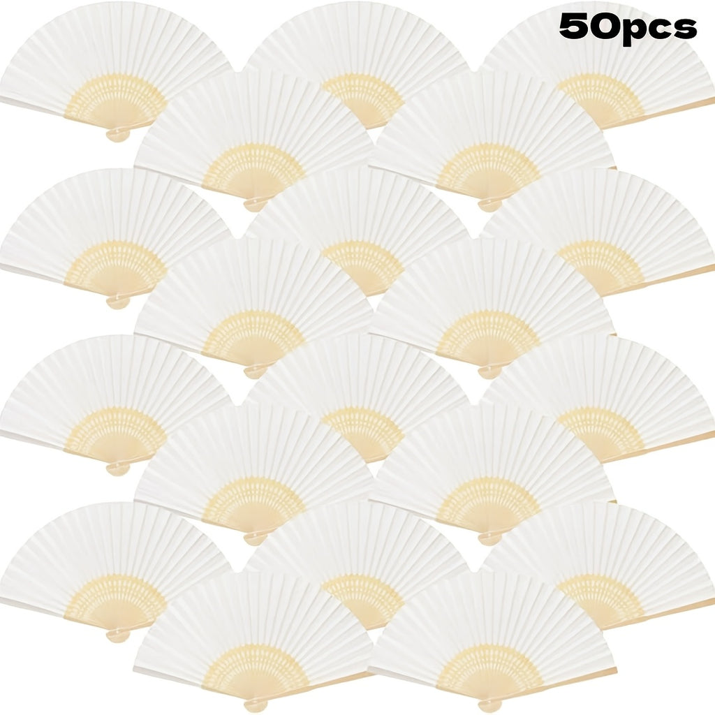 20/50/65pcs White Handheld Paper Fan Paper Folding Fans with Bamboos for Wedding Gift, Party, Cosplay, Dance Practice