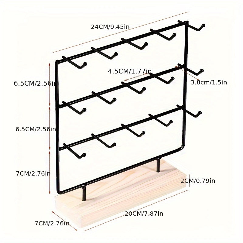 Earring Display Rack 15 Hook – Iron Art Jewelry Organizer Stand, Wall Hanging Earring Holder for Studs, Hoops & Dangles, Boutique Jewelry Storage