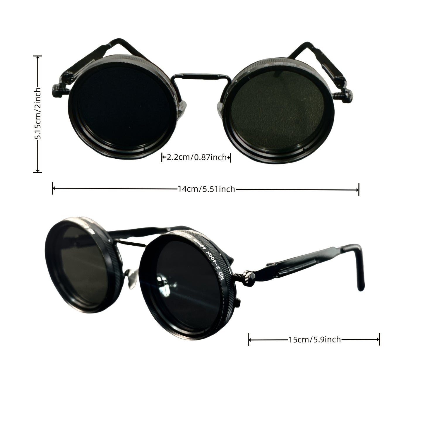 Steampunk Glasses Vintage Flip Spin Adjustable Gradient Lens – Alloy Frame Interchangeable Lens Eyewear for Men Women, Festival Party Cosplay Rave Halloween, Black Gold