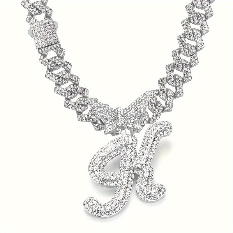 Cuban Link Chain Necklace - Initial Letter for Men Women - with Butterfly Alphabet Pendant A-Z, Gold & - product detail view