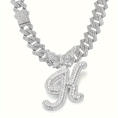 Cuban Link Chain Necklace - Initial Letter for Men Women - with Butterfly Alphabet Pendant A-Z, Gold & - product detail view