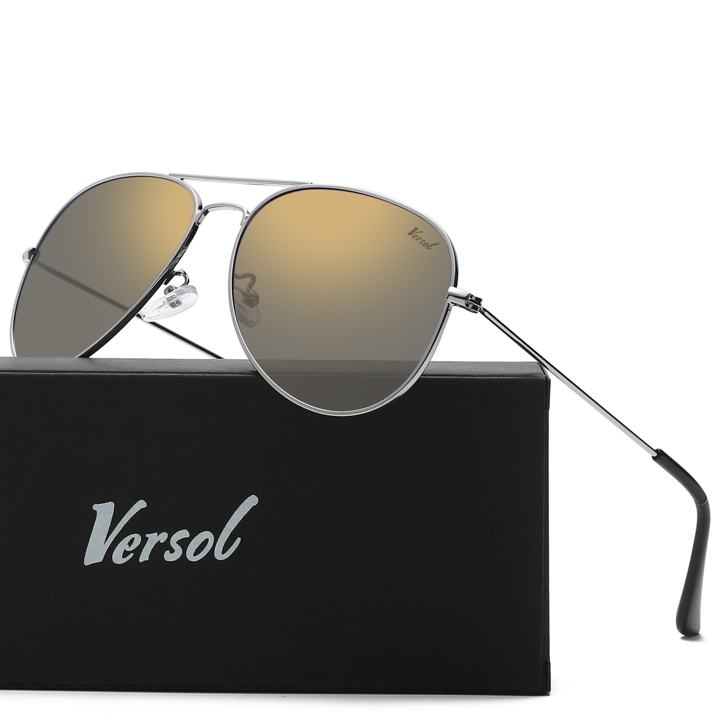 Versol Classic Pilot Sunglasses for Men & Women - Polarized Mirrored Protection, Lightweight Oversized Frame (>139mm), Large Square Lens, Stylish Aviation Design for Driving, Flying, Outdoor Activities - Unisex Pilot Sunglasses