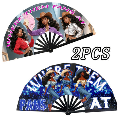 Folding Fan for Line Dancing — Decorative Flapping Fan for Party Props, Home Decoration & Women's Accessories | Unique Patterns in Black, Pink, Blue & Denim
