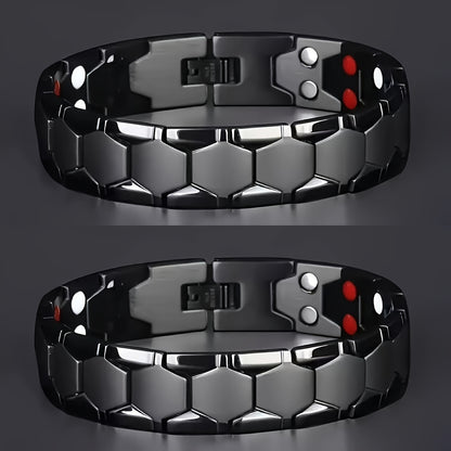 Men's Titanium Alloy Hexagonal Wide Bracelet – Allergen-Free Water-Resistant Snap Cuff Wristband in Black Silver Gold Fashion Jewelry Gift