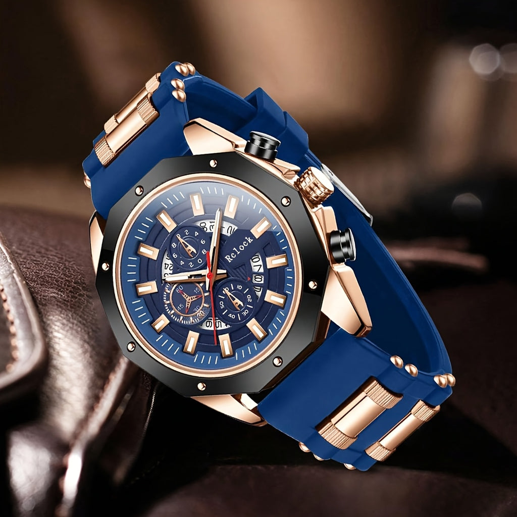 Fashionable And Popular Men's Business Sports Watch, High-End Automatic Calendar Large Dial Quartz Wristwatch for Men.