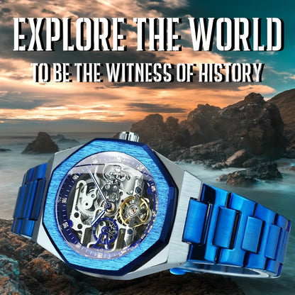 FORSINING Skeleton Tourbillon Automatic Mechanical Watch for Men – Luminous Hands, Stainless Steel Band, Irregular Case, Luxury Business Gift