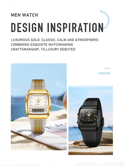 LIEBIG Dual-Display Quartz Watch for Men Women — Luxury Business Wristwatch with Digital Analog Display, Elegant Gift Box, Golden & Black Dial