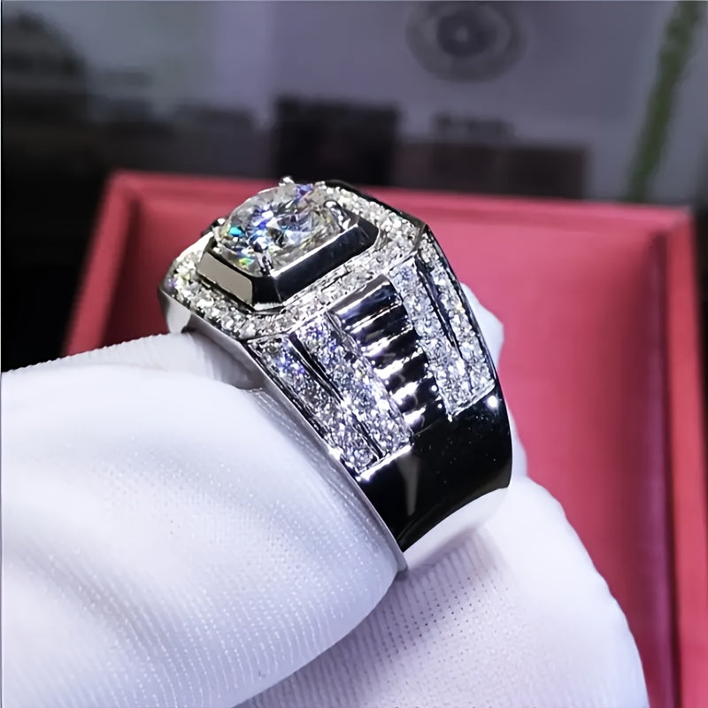 Luxury Men's 201 Stainless Steel Ring Set with Shiny White Synthetic Synthetic Zirconia, Elegant Wedding And Party Jewelry for Valentine's Day, Worn All Year Round
