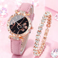 This Is a Set of Two Stylish Quartz Watches Featuring a Rose Golden And Pink Faux Leather Strap, Adorned with Sparkling Rhinestones. The Round Dial Showcases a Heart Design, Making It an Ideal Gift for Valentine'S Day, Birthdays, And Parties