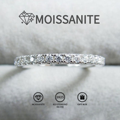 Moissanite Wedding Band 925 Sterling Silver 0.1 Carat Round Cut Ring Elegant Shining Engagement Ring for Women Size 5 6 7 8 9 10