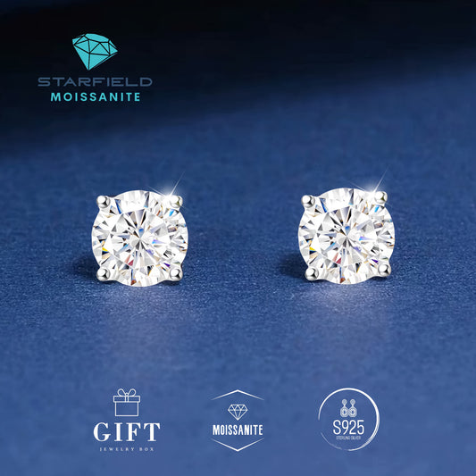 Classic Moissanite Stud Earrings, 0.5CT/1CT/2CT/3CT/5CT*2, D Color VVS1, S925 Sterling Silver. Ideal Gifts for Birthday, Mother's Day, Wedding, with GRA, Velvet Pouch, Silver Polishing Cloth & Ear Backs, Total Weight Of The Product (4.06g)