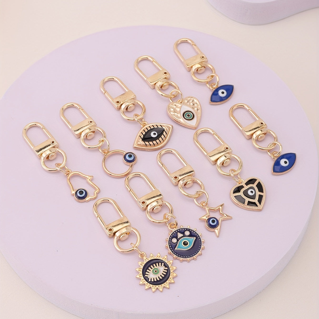 10pcs Evil Eye Keychain Amulet Fashion Cute Key Ring Purse Bag Backpack Car Key Charm Earbud Case Accessory Women Gift