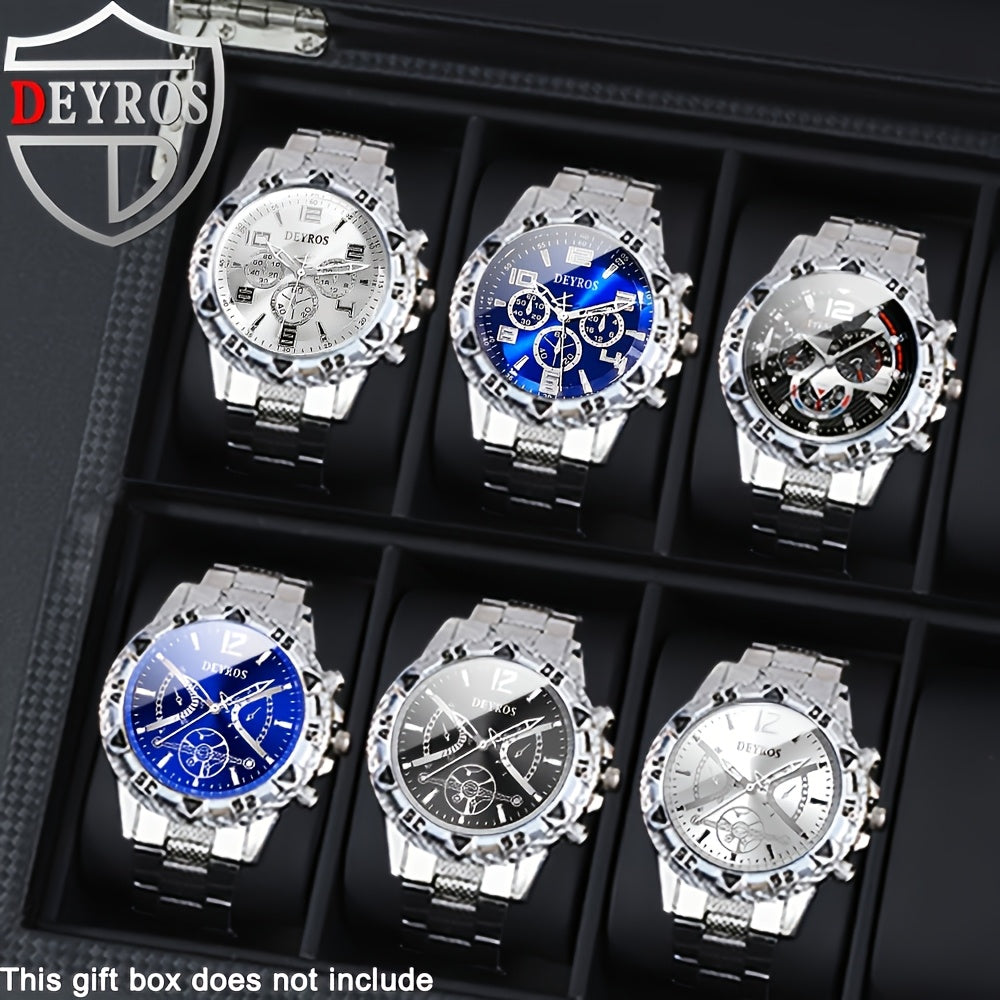 Set of 6 Men'S Watches, Stylish Classic Luxury Quartz Analog Timepieces in Stainless Steel, Perfect Gift Option for Men'S Wrist Watch, Reloj Para Hombre