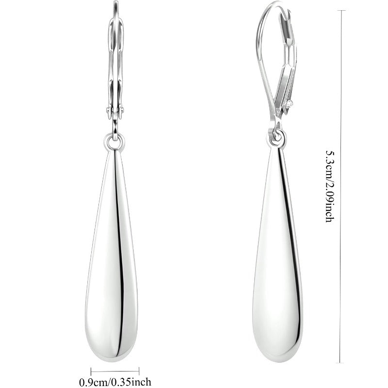 925 Sterling Silver Long Teardrop Dangle Earrings for Women Hypoallergenic Drop Leverback Earrings Trendy Silvery Long Teardrop Dangle Earings for Jewelry Gifts