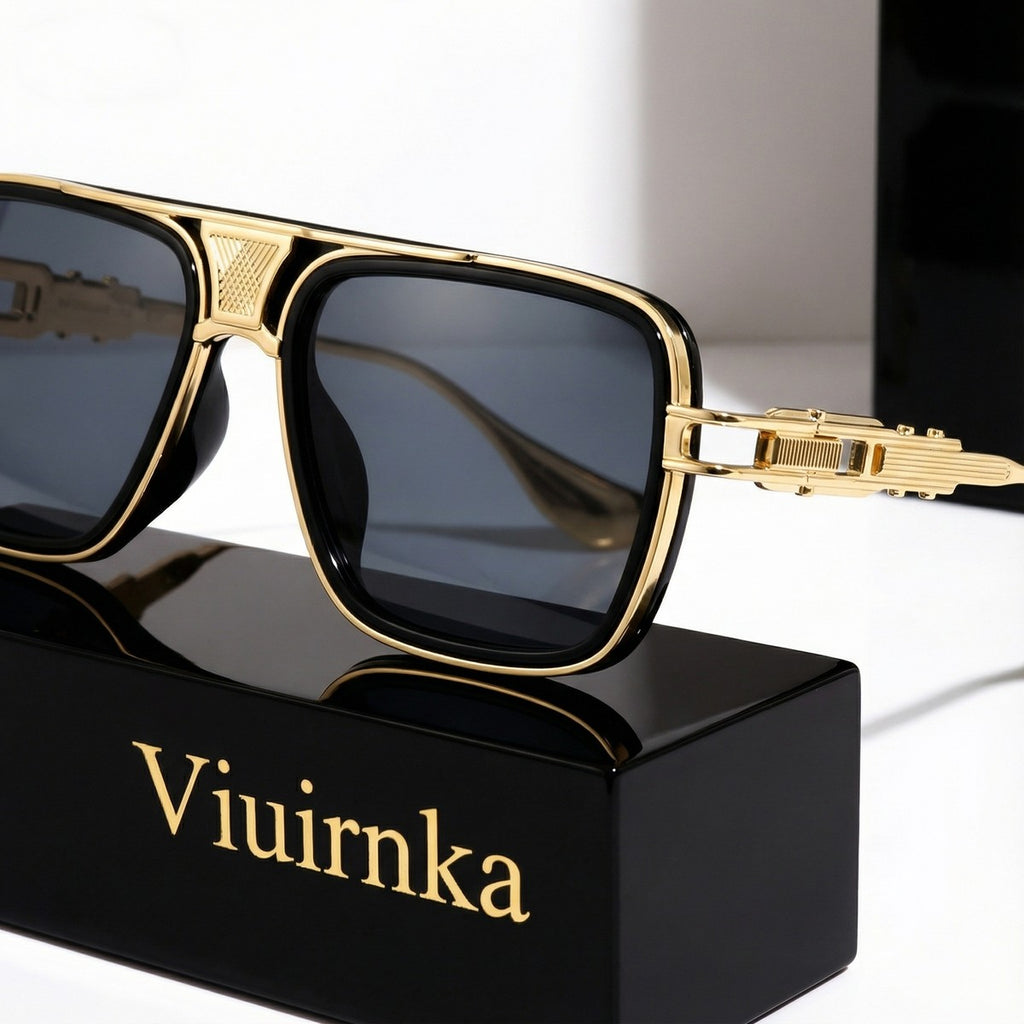 Viuirnka Classic Square Sunglasses for Men Unisex Retro UV Protection Metallic Frame Lightweight Eyewear with Sunglasses Case And Cleaning Cloth for Daily Wear And Outdoor Activities