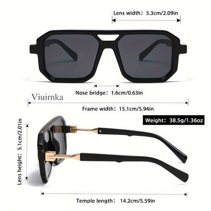 Retro Square Sunglasses UV400 Oversized Frame - Tortoiseshell Arms Unisex Fashion Shades Women Men Travel Beach Daily Wear with Case 6 Colors