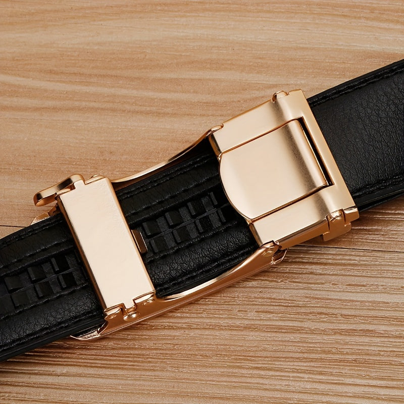 Elegant Men's Faux Leather Belts with Automatic Buckle - Versatile Casual & Business Accessory in Multiple Colors (Blue, Red, Green, Yellow, Brown, Gray, White, Blue-Gray) - Ideal Gift for Him