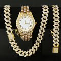 3pcs/5pcs, A Fashionable Hip-hop Watch Set with Waterfall Chain Bracelet And Necklace - Sparkling Water Droplets, Classic Design, Suitable for Men's Wear