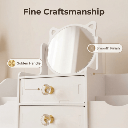 Jewelry Box with Mirror Cat Ear Design – Small Makeup Storage Organizer with Drawers, Light Luxury Vanity Case for Bedroom Dressing Room & Living Room