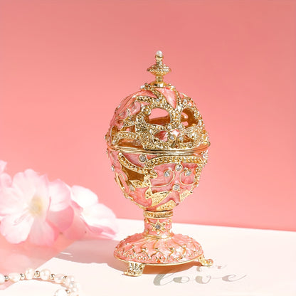 Jewelry Box Faberge-Style Enamel Pink – Vintage Metal Trinket Organizer for Rings & Small Jewelry, Decorative Home Decor Gift Box for Women