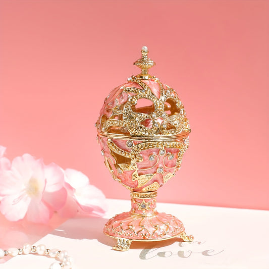 [1pc Faberge Style Jewelry Box] 1pc Vintage-Style Metal Jewelry Box, Enamel Faberge Inspired Decorative Trinket Organizer For Rings For Jewelry Storage, Home Decor Gif