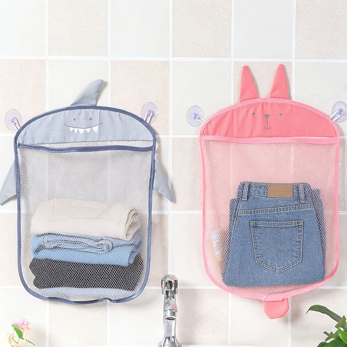 2-Pack Mesh Shower Caddy Bags - Drainable Suction-Cup Storage – view 4