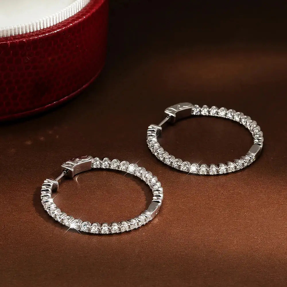 [Elegant Moissanite Earrings] Elegant Moissanite Hoop Earrings| 925 Silver, 2.2g Silver Weight, Anniversary Gift, Holiday Present, Total Weight Of The Product (6.48g)