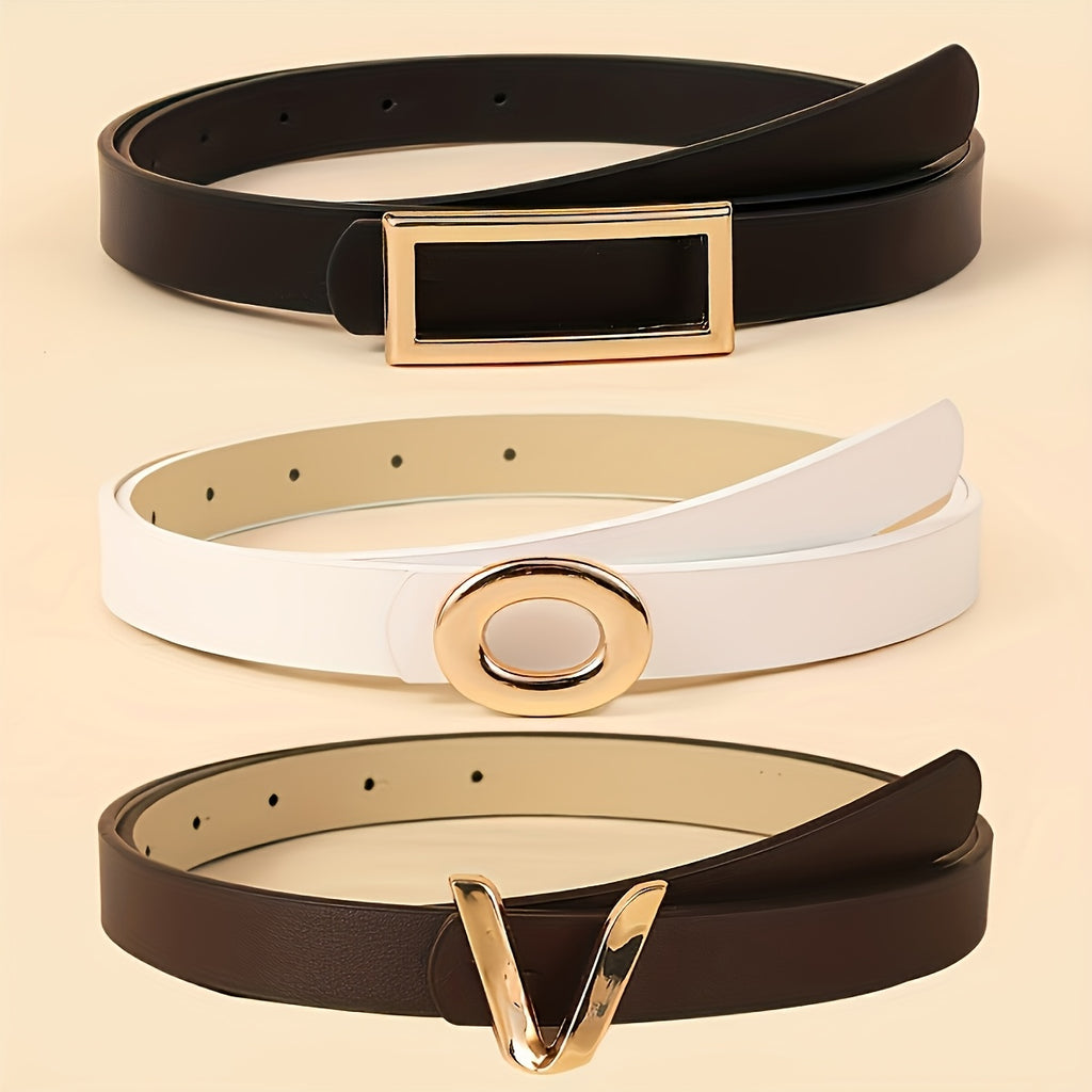 A 6pcs Collection of Stylish And Practical Women'S Belts, Featuring Classic Designs for Jeans And Dresses, with Metal Buckles in Three-Ring, Two-Ring, And One-Ring Styles. These Solid Color Belts Are Elegant Additions for Daily Wear And Versatile Fo