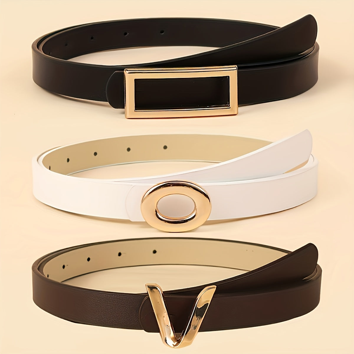 A 6pcs Collection of Stylish And Practical Women'S Belts, Featuring Classic Designs for Jeans And Dresses, with Metal Buckles in Three-Ring, Two-Ring, And One-Ring Styles. These Solid Color Belts Are Elegant Additions for Daily Wear And Versatile Fo
