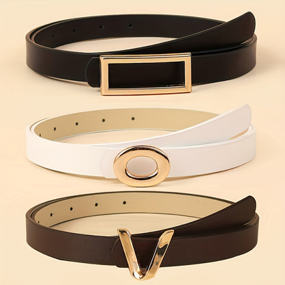 Women's Belt Set 6Pcs - PU Leather Belts with Metal Buckle Multi Style, Black Beige Brown Solid Color Waist Belt for Jeans Dresses Daily Wear, One Size Adjustable Fashion Accessory