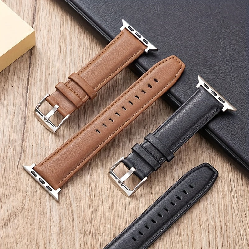 Calfskin Leather Watch Band Compatible with Apple Watch Series SE/3/4/5/6/7/8, 38mm/40mm/41mm/42mm/44mm/45mm/49mm, Preppy Style with Deployant Clasp, Unisex Wristband Replacement