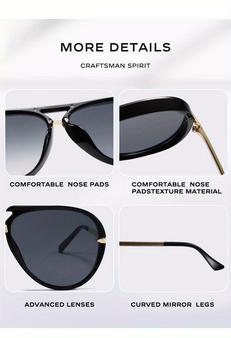Double Bridge Sunglasses for Men Women - Retro Vintage Frame Trendy Unisex Shades with Glasses Case, UV Protection Lightweight Design for Cycling Street Style Party Photography Everyday Fashion
