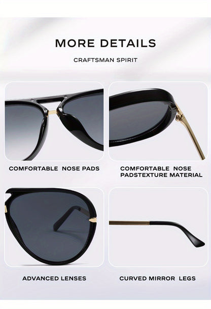 Double Bridge Sunglasses for Men Women - Retro Vintage Frame Trendy Unisex Shades with Glasses Case, UV Protection Lightweight Design for Cycling Street Style Party Photography Everyday Fashion