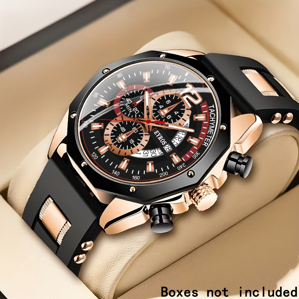 1pc Men'S Fashion Casual Quartz Watch, Silicone Strap, Date Display - Stylish Casual Wristwatch for Casual Attire, Casual Wristwatch | Sporty Watch Design | Quartz Movement, Thanksgiving, Christmas The Perfect Gift Reloj Para Hombre.