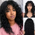 Costume Wig, 1 Elegant 18 Inch Black Curly Wig with Bangs - Heat-resistant Synthetic Fiber, 150% Density Water Wave, Rose Mesh Cap Securely Fixed, Unisex, Daily and Halloween Use, Suitable for All Races, Wig Strap, Multifunctional Hair Accessory