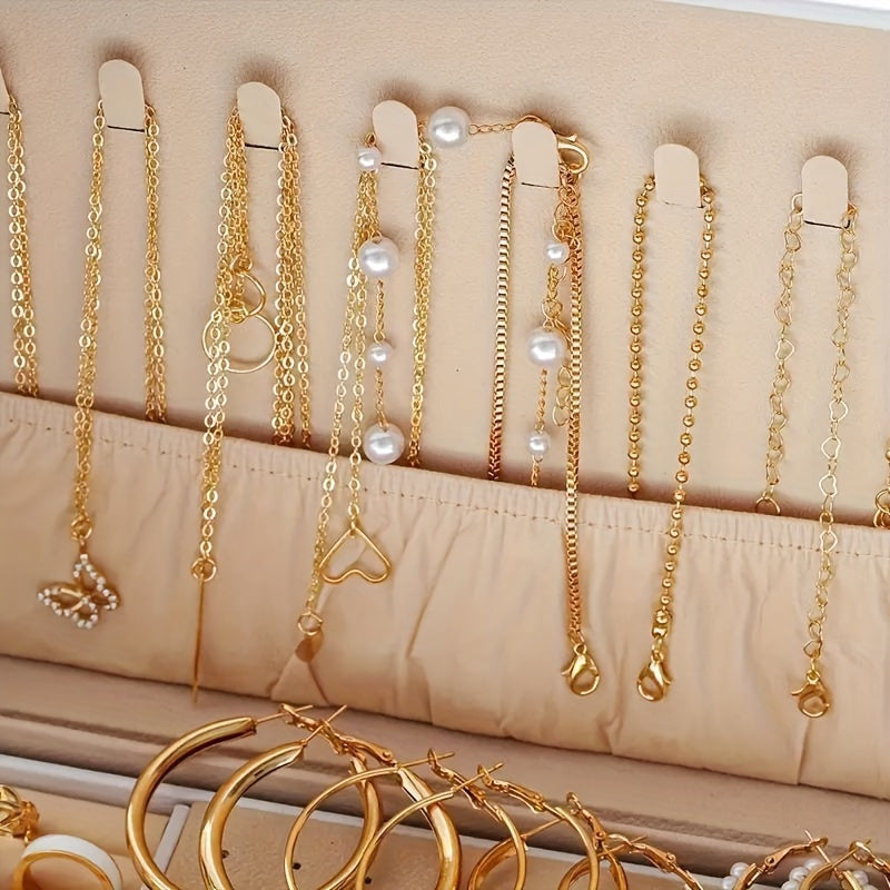 86pcs Easy Faux Pearls Love Butterfly Stars Moon Necklace Bracelet Ring Earrings Jewelry Set Women'S Autumn And Winter Daily Match Attend Party Holiday Dating Holiday Gift (No Box)