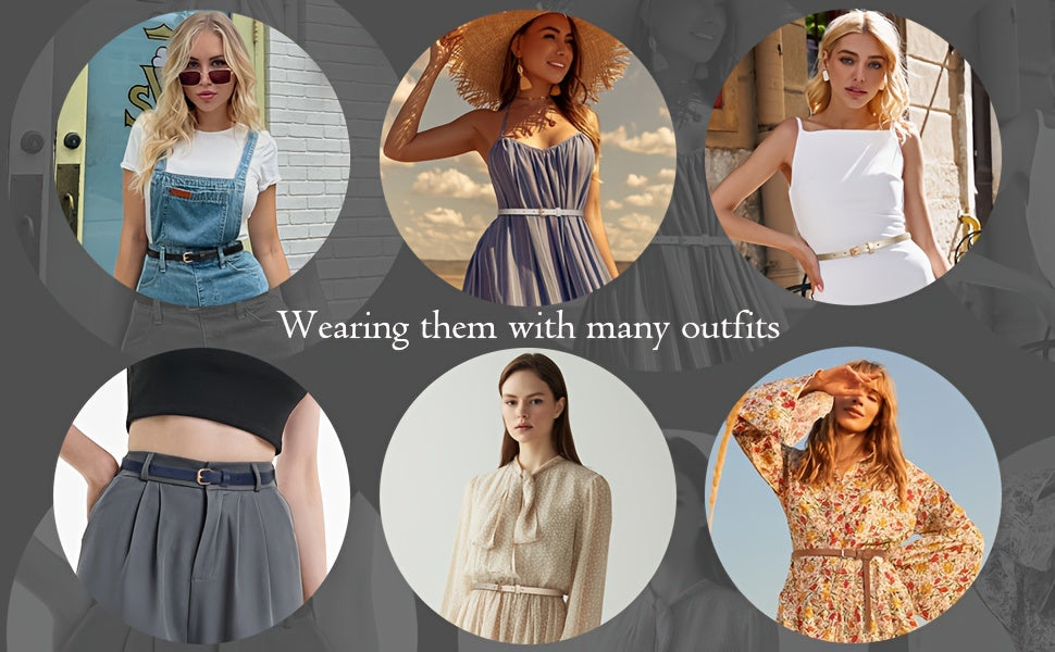 4pcs Tight Fitting Women'S Fashionable Sweet Dress with PU Belt, Jeans, Slim Waist Belt