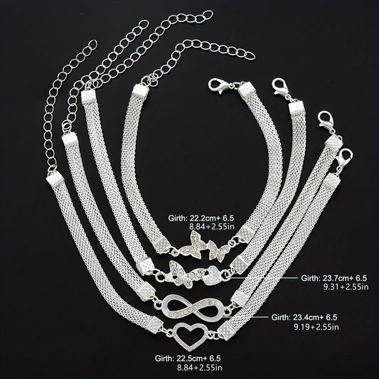 [Mother's Day Gift] 925 Silvery 4pcs Elegant and Simple Infinity Symbol Love Butterfly Foot Chain Multi-Stacking Women's Fashionable Versatile Footwear Mother's Day Gift.Total Weight of the Product (9.95g)