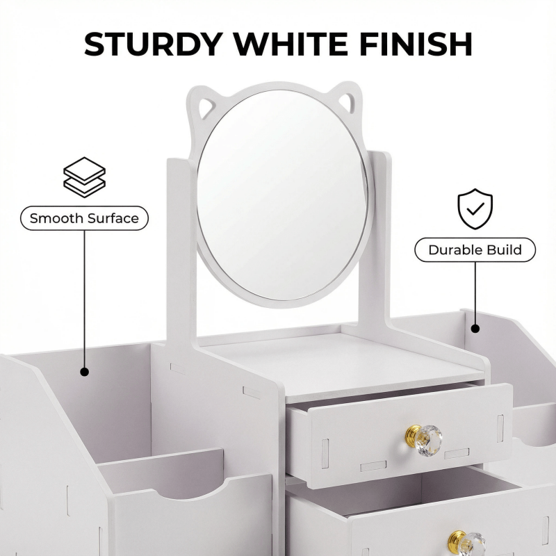 Jewelry Box, Small Makeup Storage, Requires Manual Assembly, Cute Cat Ear High-definition Mirror, Sweet and Exquisite Design, Light Luxury and Exquisite, Suitable for Use in the Living Room, Washbasin, and Dressing Room.