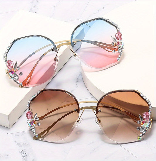 Diamond Accented Fashion Sunglasses for Women with Case Premium Gradient Lenses Multi-Color Stylish Durable Eyewear for Daily Wear Parties Summer Holiday Gift