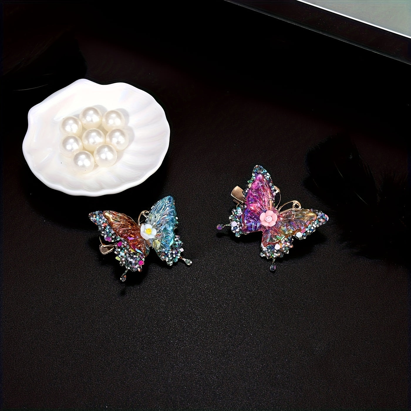 Butterfly Hair Clips 12pcs Set Y2K Shiny Sequin Double Layer Acrylic Butterfly Clips Luxury Hair Accessories for Women Girls Party Daily Holiday Headwear