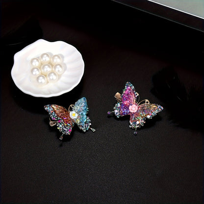 Butterfly Hair Clips 12pcs Set Y2K Shiny Sequin Double Layer Acrylic Butterfly Clips Luxury Hair Accessories for Women Girls Party Daily Holiday Headwear