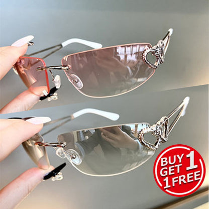 Y2K Rimless Sunglasses 2 Pack for Couples – Retro Frameless Mercury Mirror Lens Glasses Set, 6 Color Options for Daily Wear, Photo Shoots, Festivals & Gifting